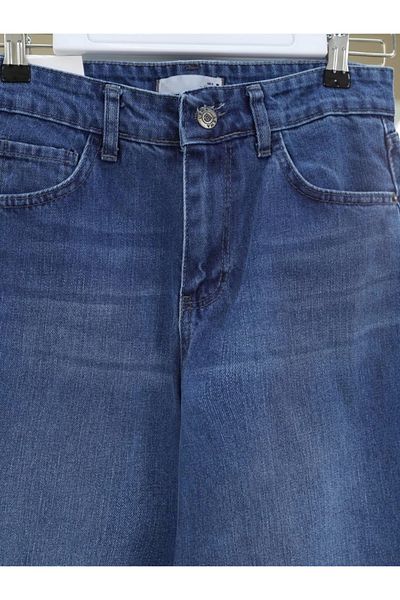 nedo7 High Waist Denim Pants with Multi-Pockets -Blue