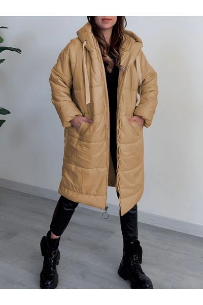 nedo7 Hooded lace detailed zippered puffer jacket - mink