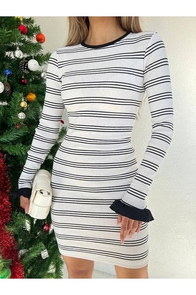 nedo7 Sleeve Flywheel Striped Camisole Dress - White
