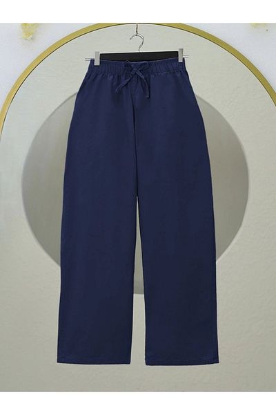 nedo7 Linen Trousers with Lace Detail and Wide Legs with Elastic Waist -K.Laci