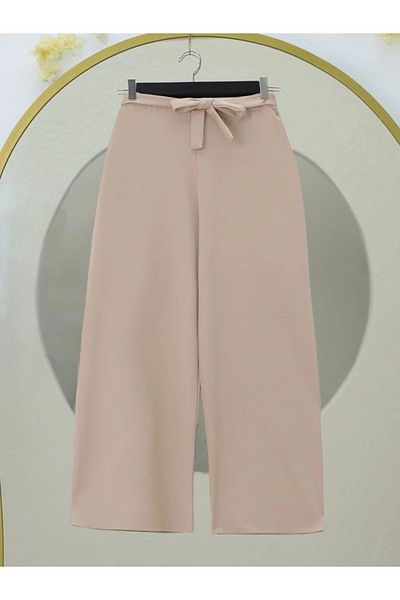 nedo7 Beige wide-leg trousers with elastic waist and tie.