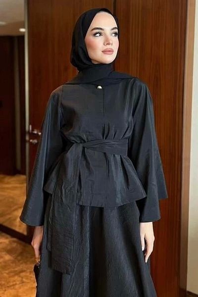 nedo7 Gold Buttoned Skirt Suit Black