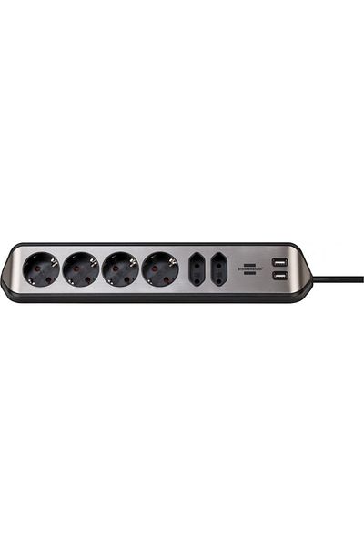 Brennenstuhl Prelungitor pentru perete/colt Estilo, 6 prize, 2xUSB, 3.1 A, cablu H05VV-F 3G1.5, 2m,