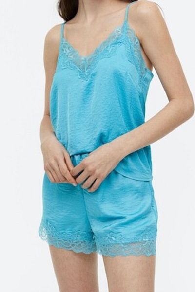 H&M Pijama 2 pieces from soft satin, lace, polyester, turquoise, M intl