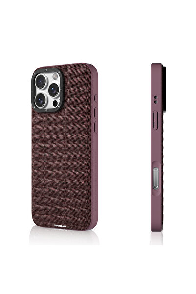 Youngkit iPhone 16 Pro Max Uyumlu Kılıf M-safe Şarj Özellikli Canvas Serisi Kapak Mürdüm