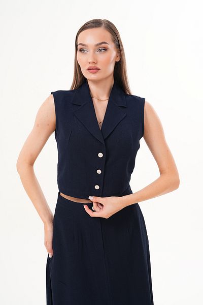 Shine Fine Women's Sleeveless Jacket Collar Vest Skirt Suit