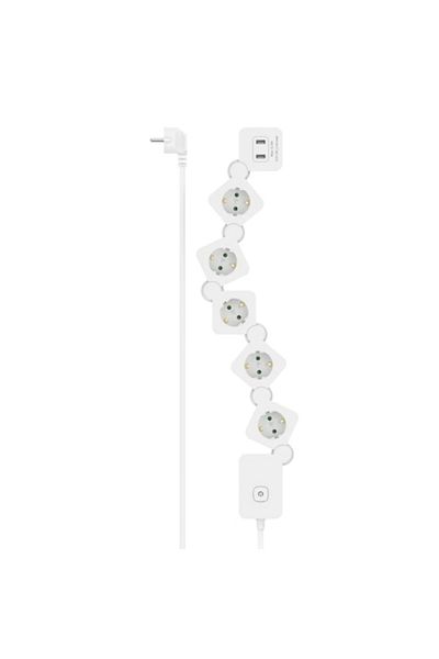 Hama Prelungitor 00223190 cu întrerupător, 5 prize, 2xUSB-A 12W 2.4A, H05VV-F3G1.5, 1.4 m, Alb
