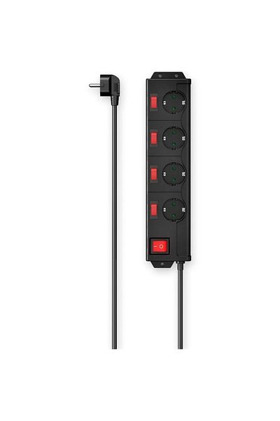 Hama Prelungitor 00223122 cu întrerupătoare iluminate individuale, 4 prize, împământare, 90°, montare pe perete