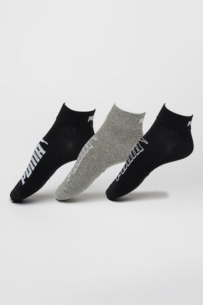 Puma , Set of Short Unisex Socks - 3 Pairs, White, Black, Grey Melange, Size 43-46