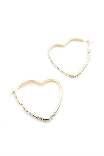 MBB ETİCARET Stoned Heart Hoop Earrings - Gold