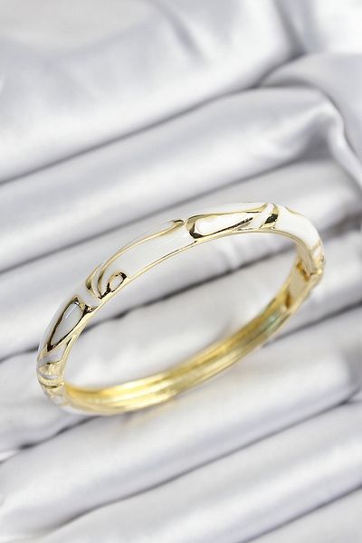 MBB ETİCARET Mineli Brass White Marble Motif Gold Color Women's Handcuffs - Tj-Bb7401