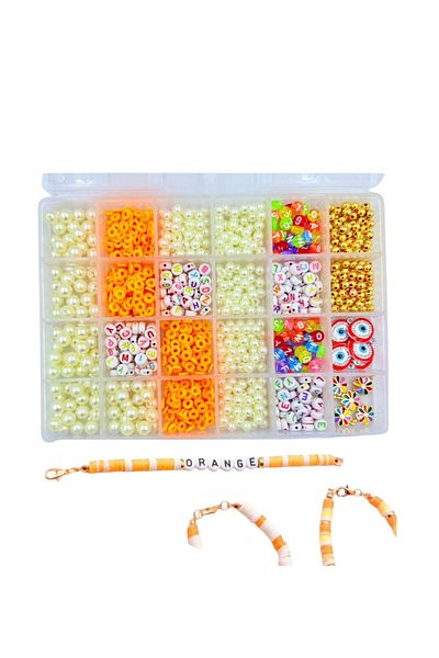 yiğit aksesuar Pearl Beads Colorful Letter Beads Fimo Beads and Orange Spacer Jewelry Bracelet Making Kit Materials