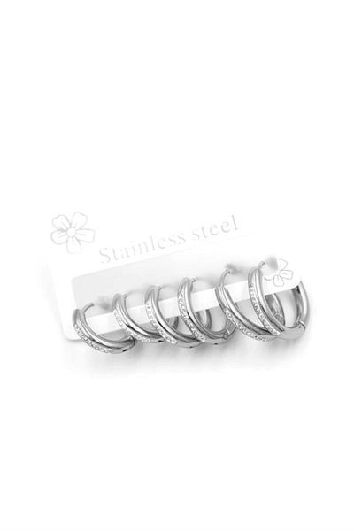 MBB ETİCARET 6-piece steel hoop earrings - silver