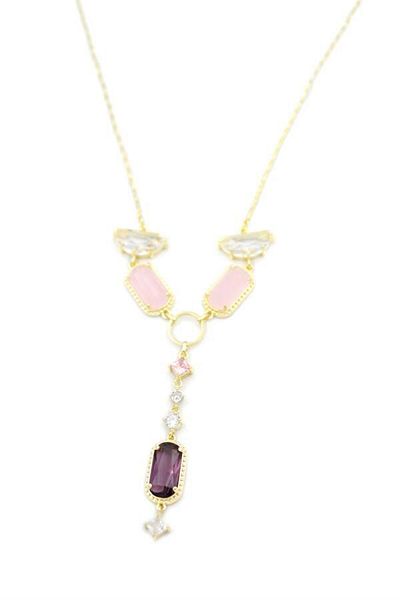 MBB ETİCARET Pink Stone Necklace - Gold