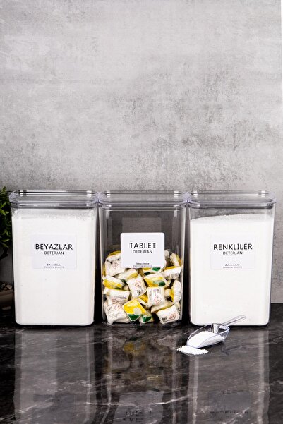 Minya Home 3 Adet Deterjanlık Seti Renkliler & Beyazlar & Tablet Etiketli Ölçekli Deterjan Saklama Kabı 3000 ml