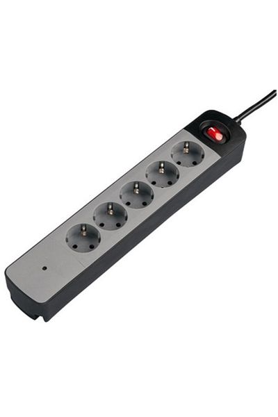 Hama Prelungitor cu protecție la supratensiune 137375, 5 prize, 1,5 m negru/gri