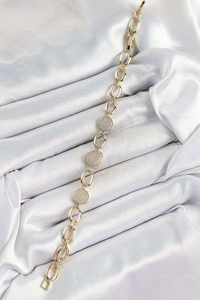 MBB ETİCARET Xuping Brass Heart and Circle Model Gold Color Women's Bracelet - Tj-Bb7480
