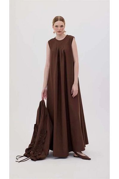 nedo7 Gathered Sleeves Jacket Dress Coffee