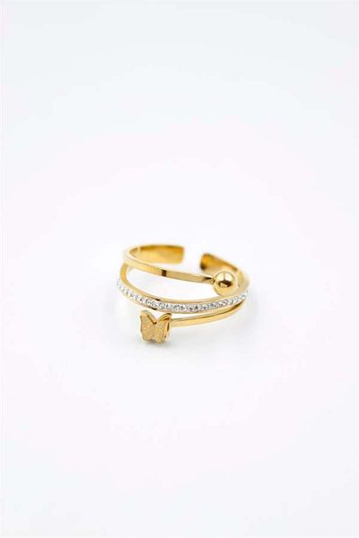MBB ETİCARET 6-Piece Jewelled Butterfly Ring - Gold