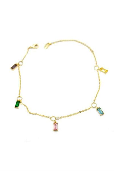 MBB ETİCARET Baguette Stone Anklet - Gold