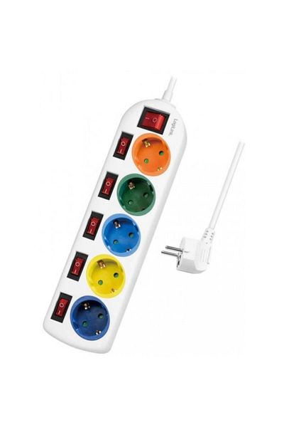 LogiLink Power Strip LPS258, 5 sockets, 1.5 m cable, child protection, Multicolor