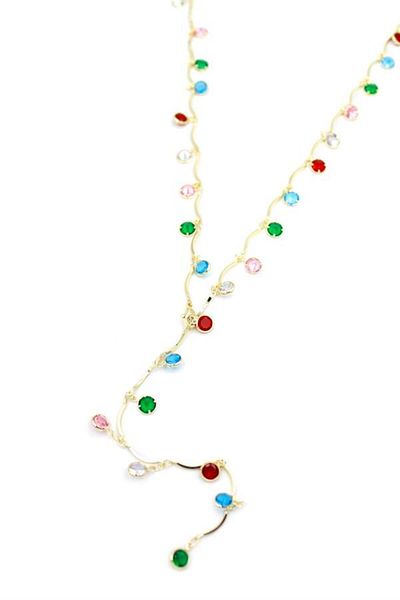 MBB ETİCARET Colored Stone Y Necklace - Gold
