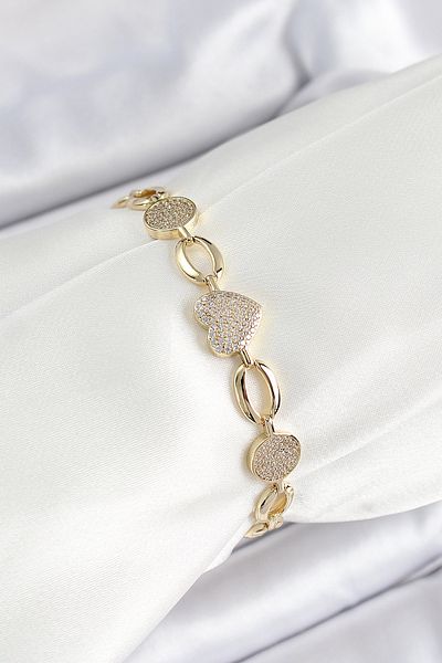 MBB ETİCARET Xuping Brass Heart and Circle Model Gold Color Women's Bracelet - Tj-Bb7480