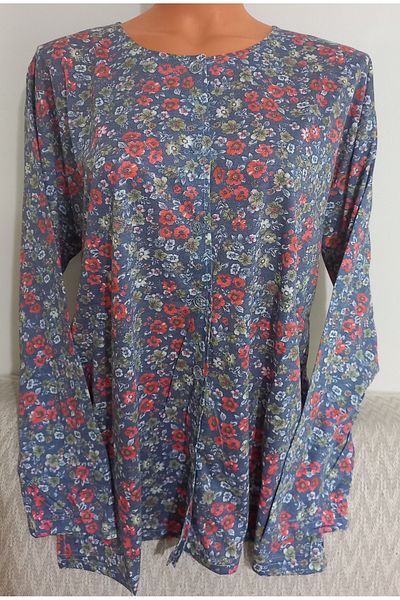 Anne Er Clothing Paper Print Combed Cotton Blouse Long-Sleeve Crew Neck Button Print