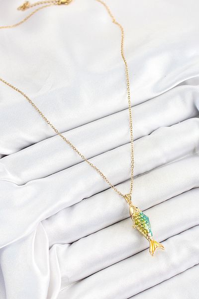 MBB ETİCARET 316L Steel Chain Mixed Color Fish Model Gold Women's Necklace - Tj-Bko10327