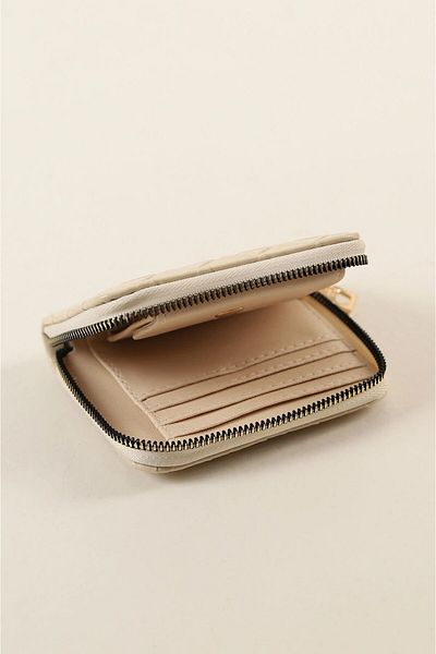İLKYAZ Beige Knitted Pattern Zippered Women's Wallet