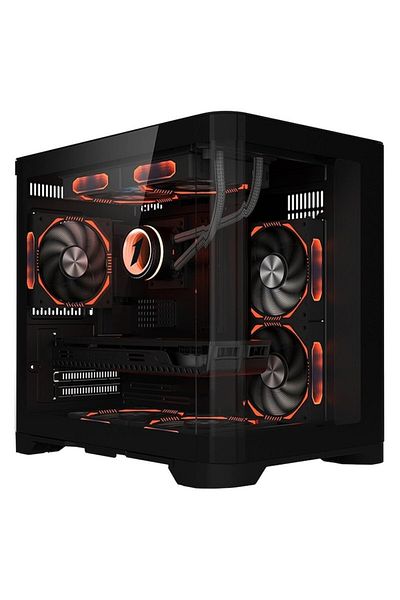 1ST PLAYER Carcasa 1stPlayer® gaming UV5-bk, Micro-ATX, 5 ventilatoare aRGB, telecomanda, Cube Tower, negru