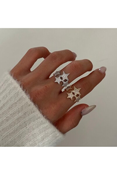 AychaAksesuar خاتم Vip ذهبي اللون من حجر الزركون متعدد النجوم قابل للتعديل