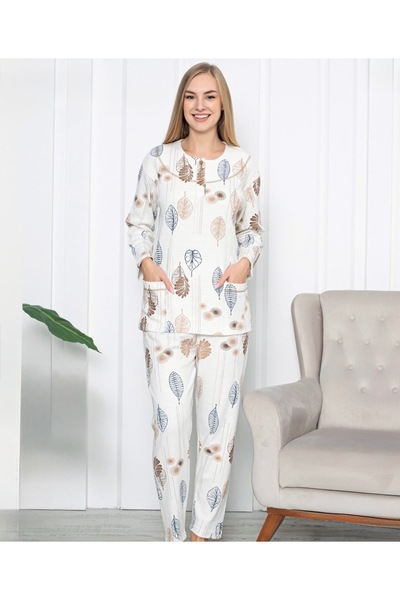 Fenne Women's Leaf Pattern Cotton Houndstooth Pajamas Set