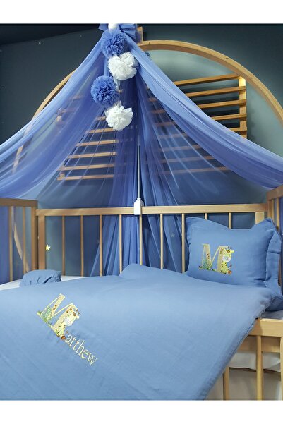 bebek_iklimi طقم نوم موسلين مطرز - غطاء لحاف 80x120 سم، شبكة ناموسية مع بوم ب...