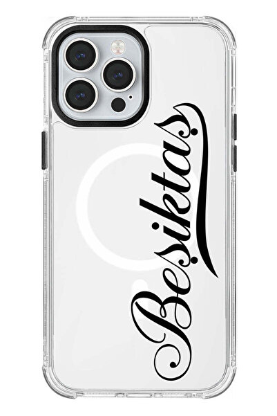Beşiktaş iPhone 13 Pro Max Uyumlu El Yazı Magsafe Şeffaf Lisanslı Telefon Kılıfı