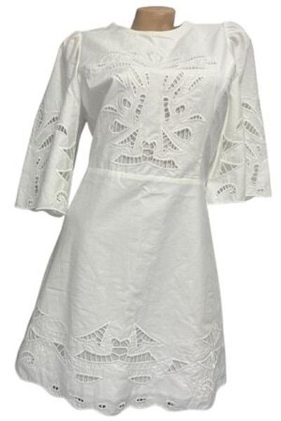 H&M - Embroidered Cotton Dress, White, S INTL