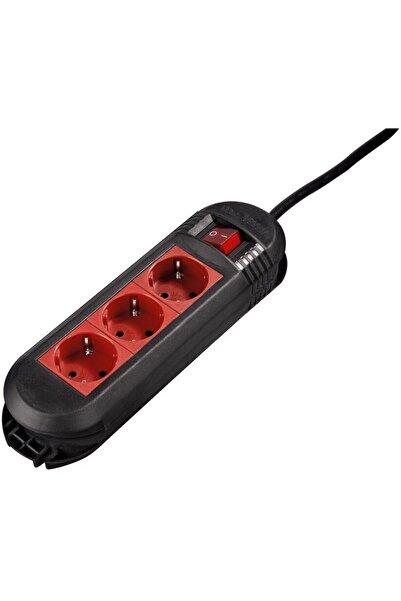 Hama Color 3 Outlet Power Strip, 1.5 m, Black/Red