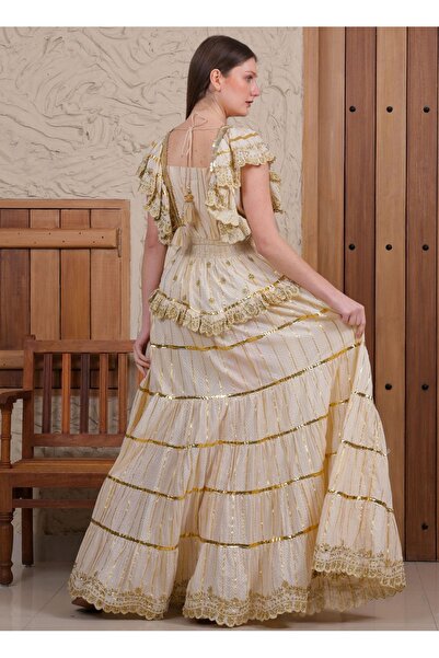 Madame Lucid Zarif ve El Yapımı Bohem Maxi Elbise – %100 Pamuk, Payet İşlemeli Şıklık