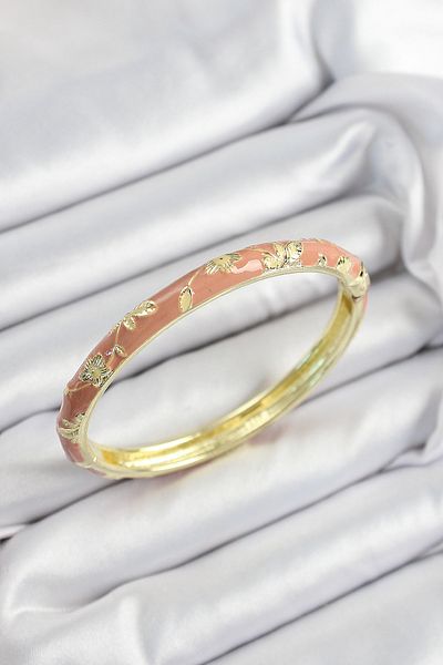 MBB ETİCARET Mineli Brass Pink Flower Motif Gold Color Women's Handcuffs - Tj-Bb7440