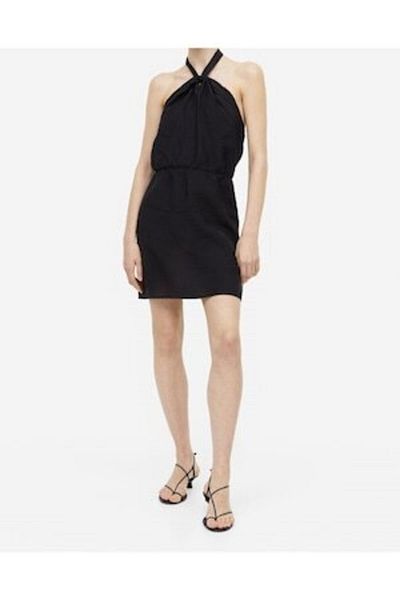 H&M - Backless Dress, Viscose, Black, M INTL