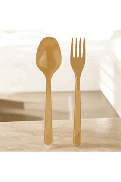 Barış Süs P 25 شوكة بلاستيكية و25 ملعقة بلاستيكية ذهبية