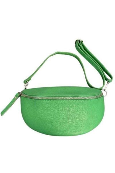 schuh Leather crossbody bag, green with adjustable and detachable strap