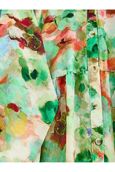 Modamorfo Mixed Pattern Half Button Sleeve Elastic Dress -Green