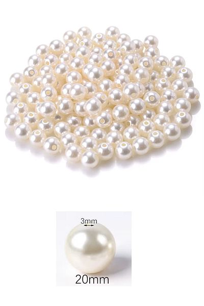 MBB ETİCARET 100 Gram 20mm Cream Color Plastic Pearl Beads for Bag and Jewelry Making Bead (~20Pcs)