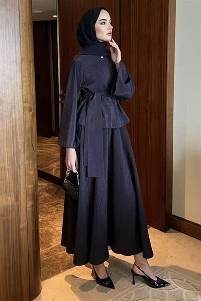 nedo7 Gold Buttoned Skirt Suit Navy Blue