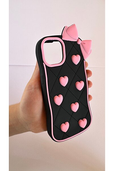 DGN İphone 13 ve İphone 14 Uyumlu Fiyonk ve Kalp Detaylı Silikon Kılıf