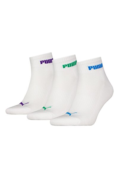 Puma , Set of short unisex socks with contrasting logo - 3 pairs, Optic White, 35-38