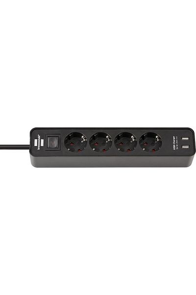 Brennenstuhl Prelungitor Ecolor cu întrerupător, 4 prize, 2 USB 2.1A, 1.5m, negru