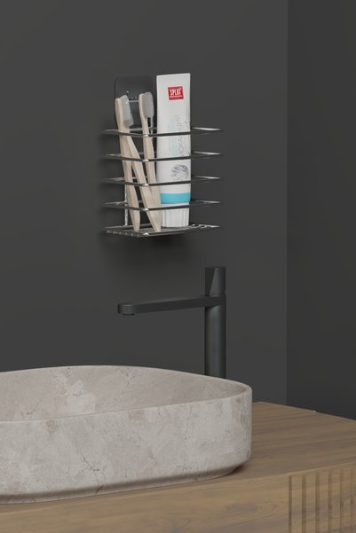 Hill Homes Chrome Silver Adhesive Metal Toothbrush Holder Bathroom Organizer