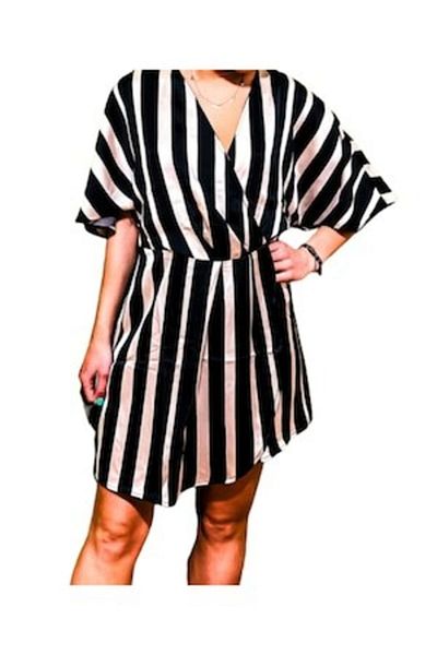 H&M - Rochie din satin, poliester, alb-negru, mărimea S INTL
